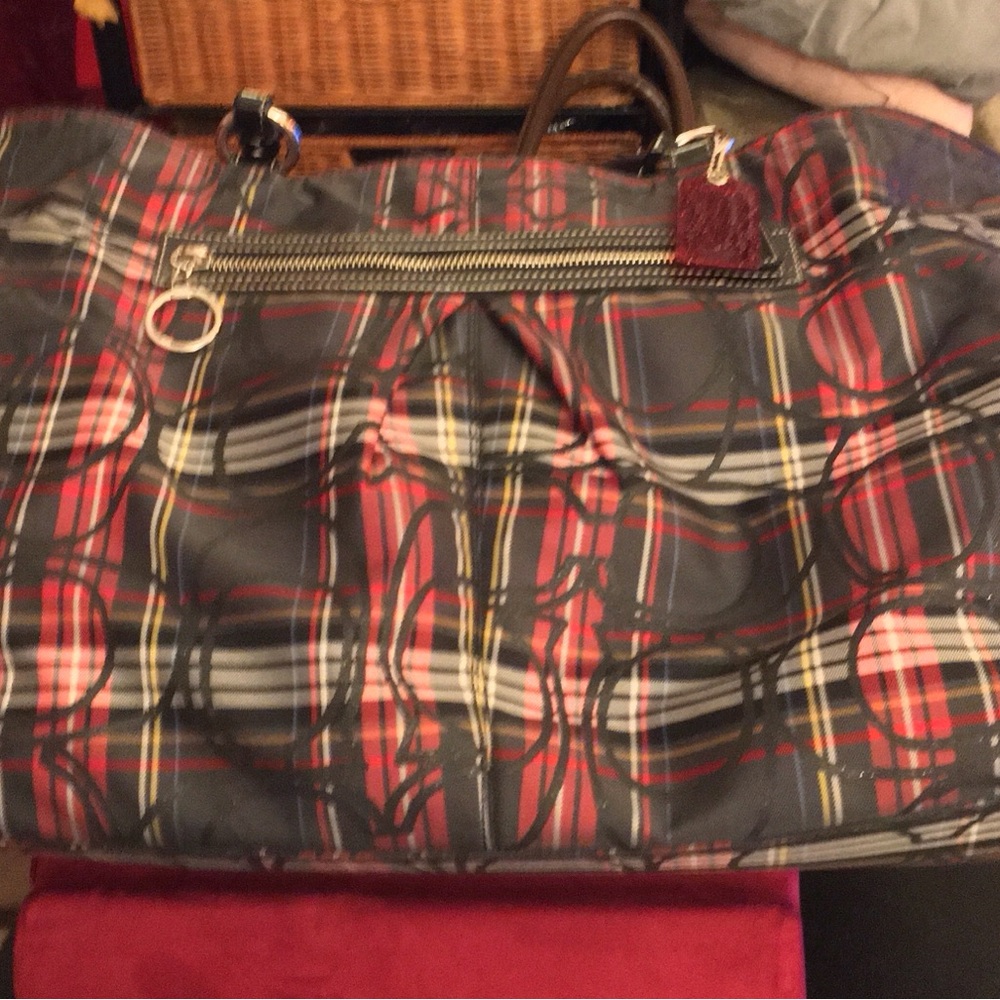 Coach Poppy Tartan Plaid Tote Bag with Matching Accordion Zip Wallet